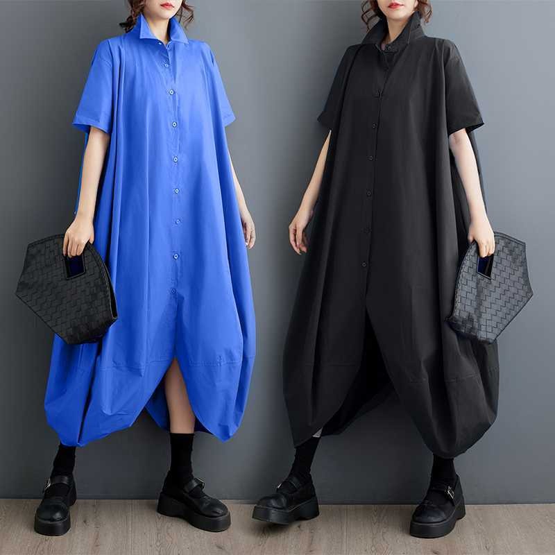Korean loose plus size patchwork short sleeved dress for women