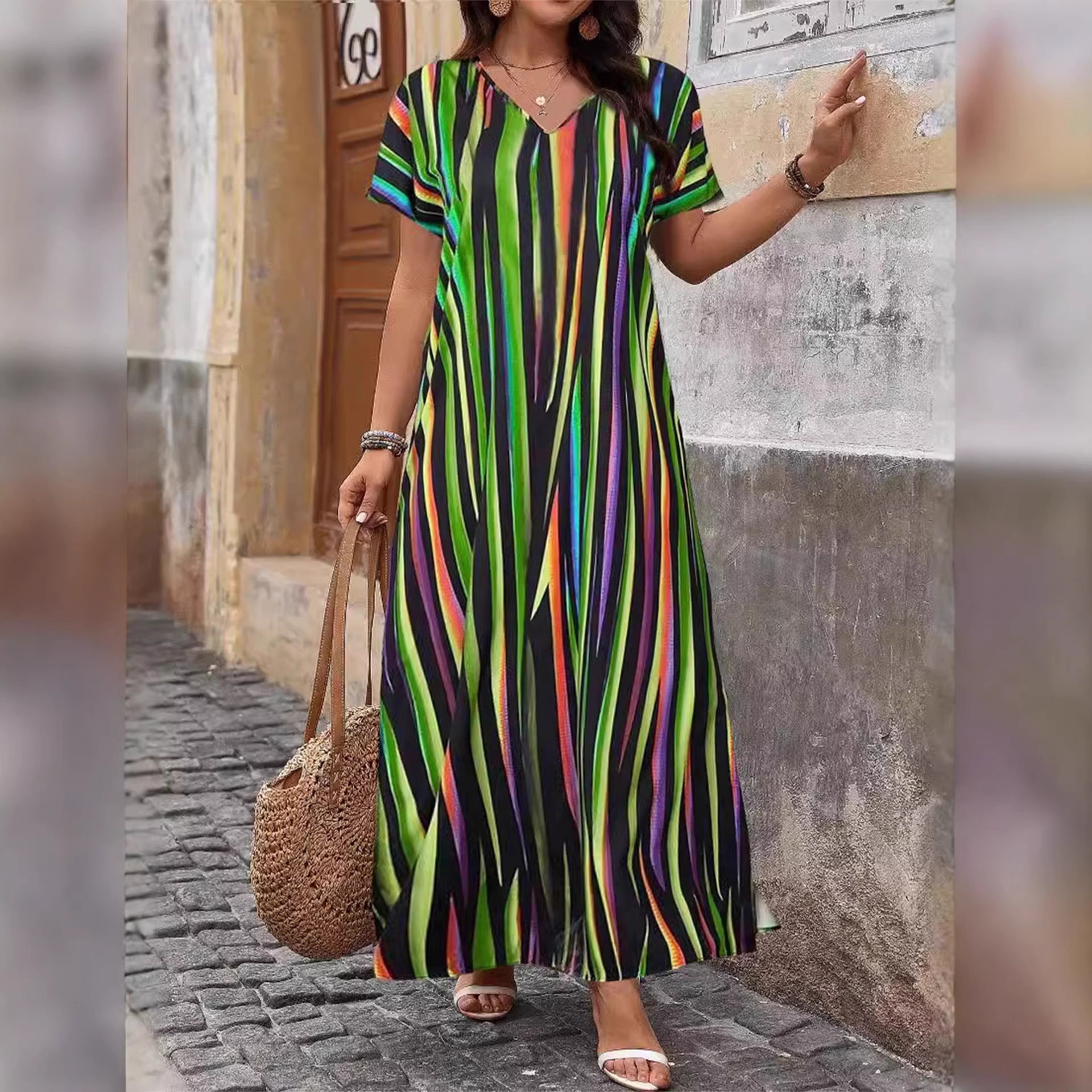Spring and summer new women's fashion printed hem slit plus plus size women's dress for women