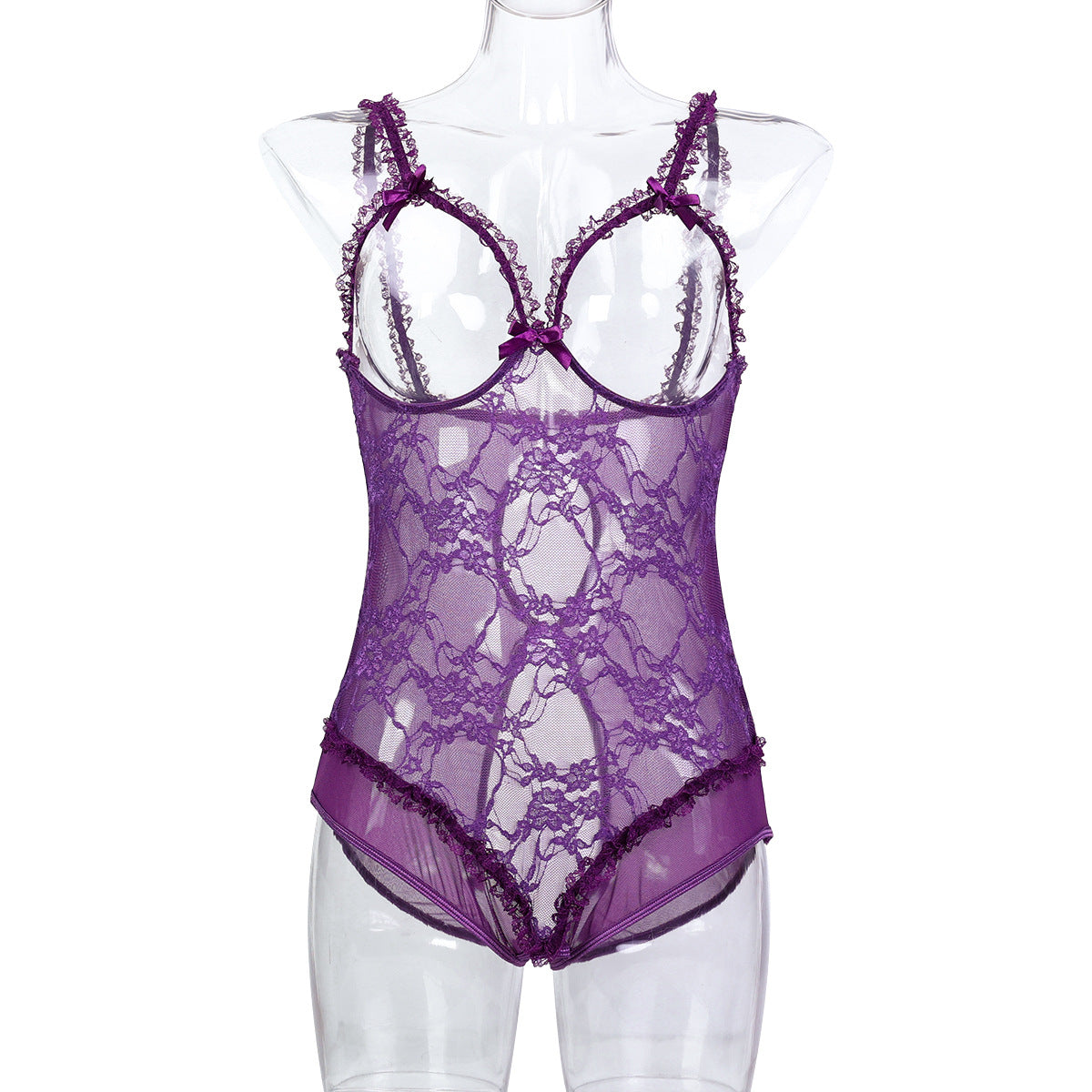 Plus Size Exposed Breastwear European Women's Lingerie Sexy Lace Strapless Open Crotch Bodysuit