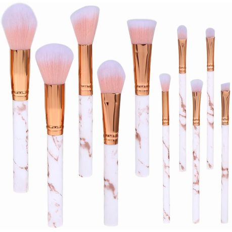 10 Piece Marble Style Professional Makeup Brush Cosmetic Set - Pink