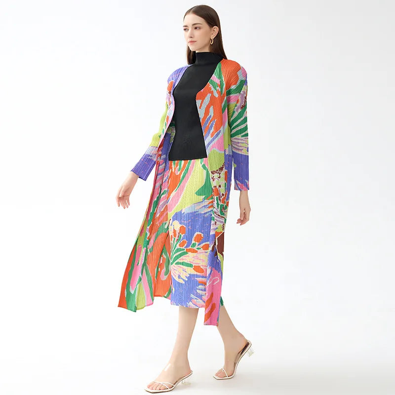 Pleated Windbreaker Early Fall Fashion Peplum Plus Size Jacket High Quality New Graffiti Print Casual Women's Dresses