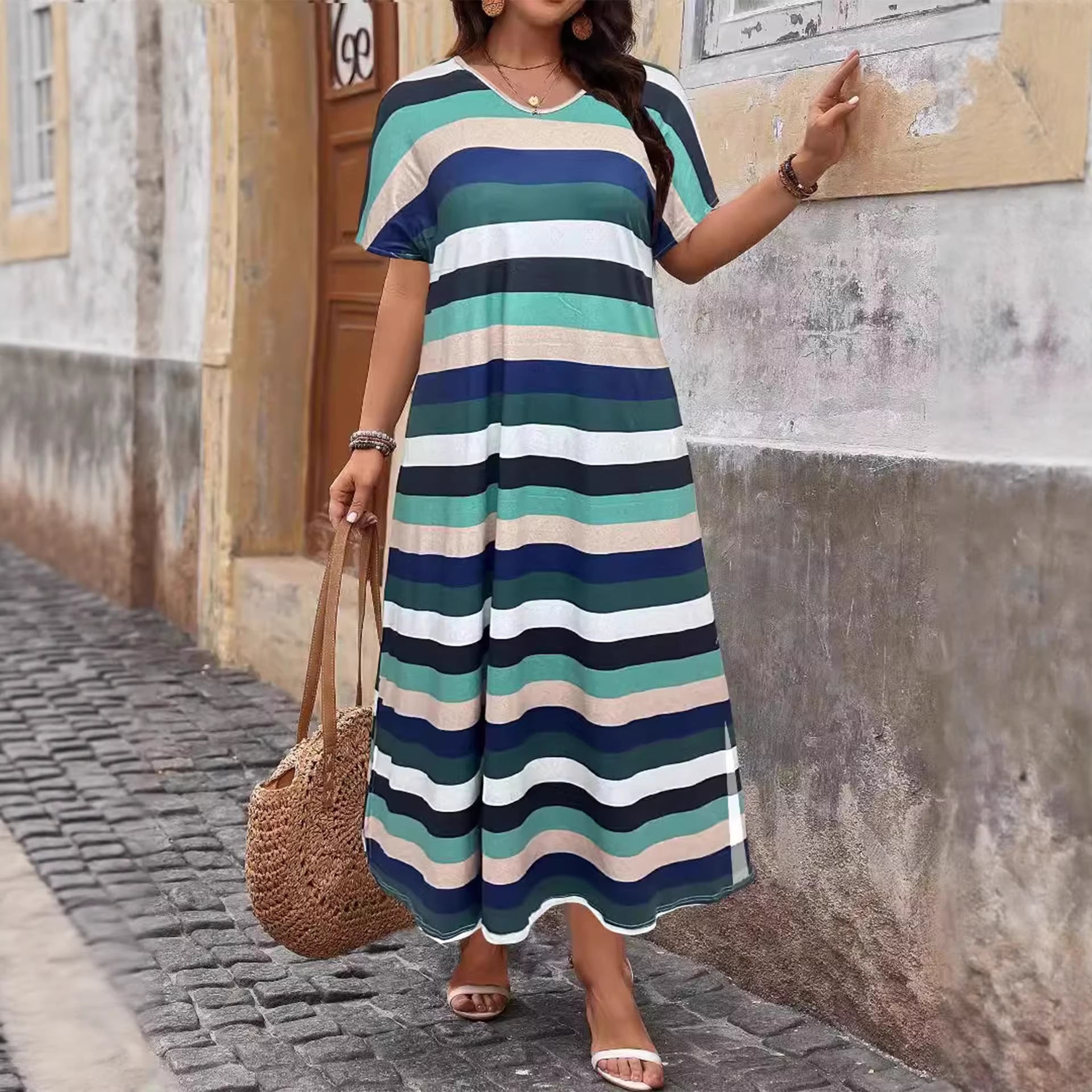 Spring and summer new women's fashion printed hem slit plus plus size women's dress for women