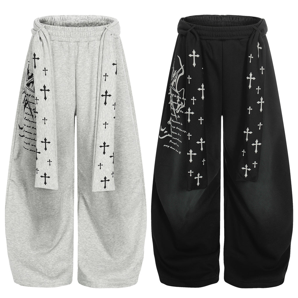 Belted Printed Casual Plus Velvet Pants for Women