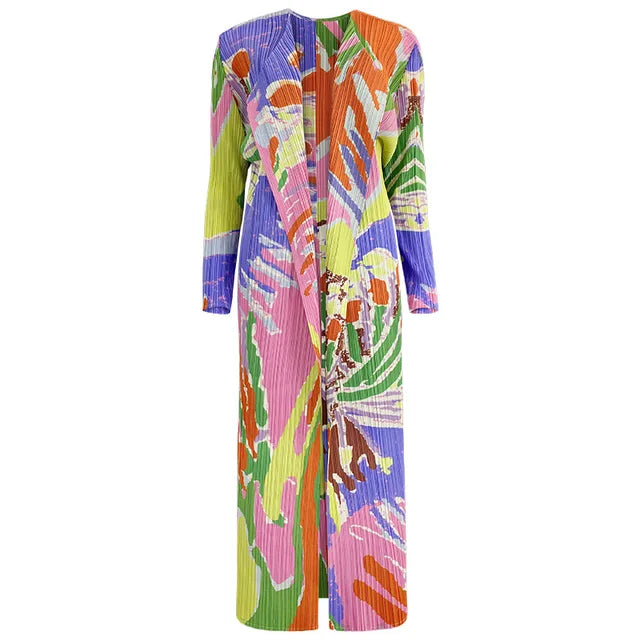Pleated Windbreaker Early Fall Fashion Peplum Plus Size Jacket High Quality New Graffiti Print Casual Women's Dresses