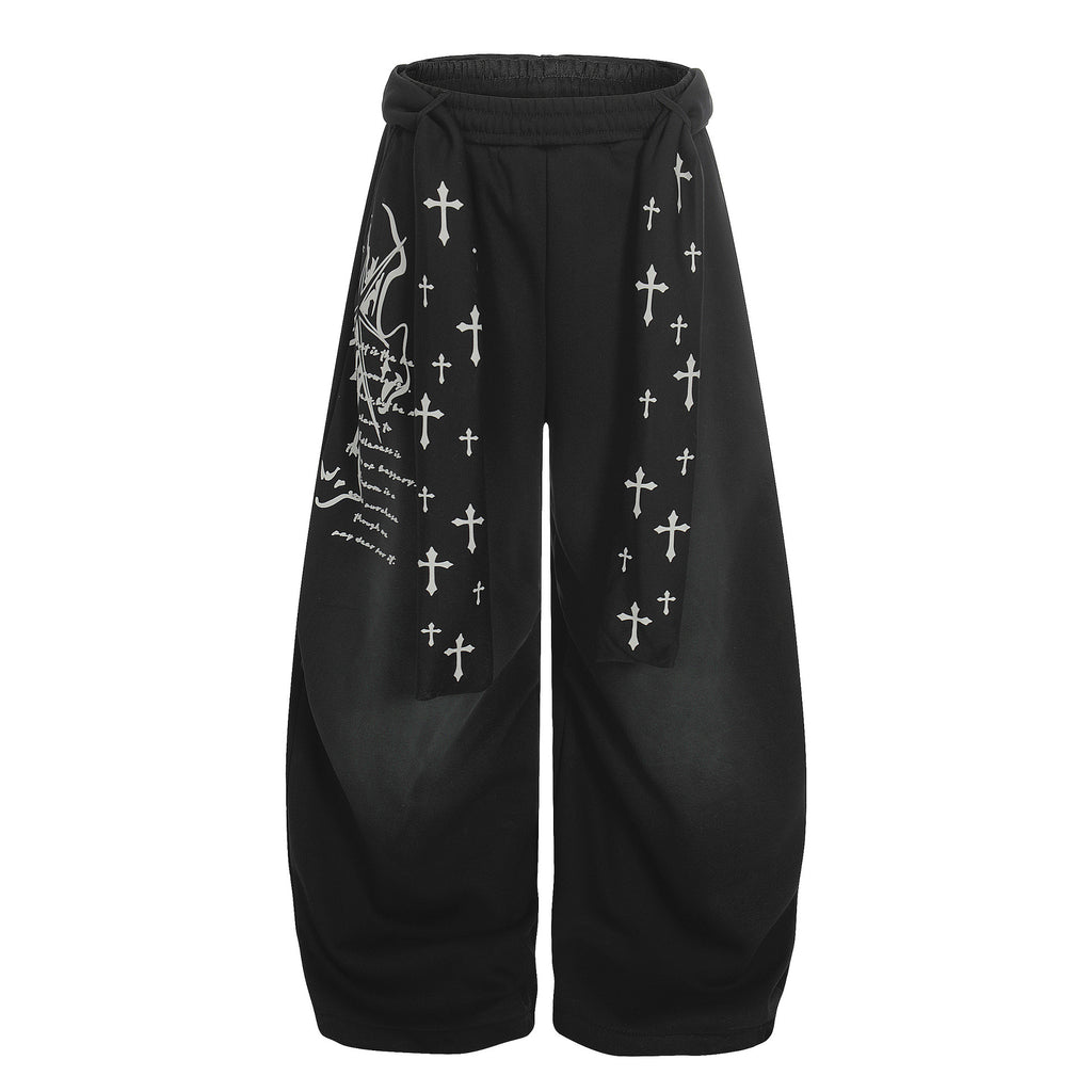 Belted Printed Casual Plus Velvet Pants for Women