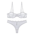 Sexy Underwear Ultra-thin Transparent Half Cup Embroidered Lace Bra Large Chest Minimizer Plus Size Lingerie Set