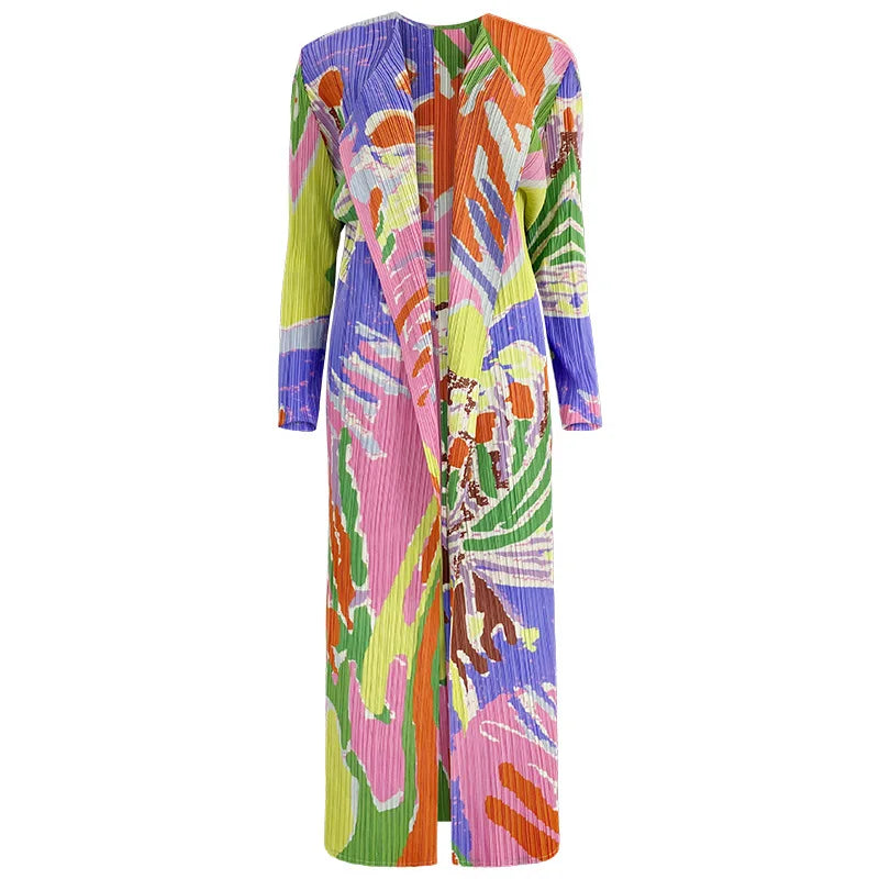 Pleated Windbreaker Early Fall Fashion Peplum Plus Size Jacket High Quality New Graffiti Print Casual Women's Dresses
