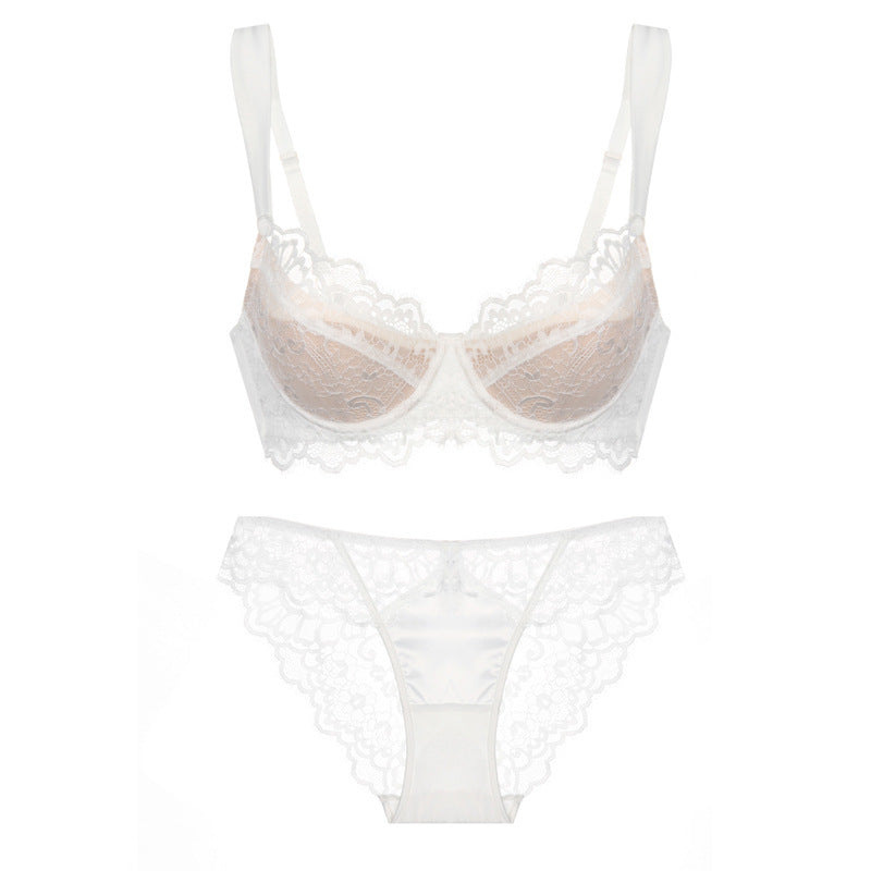 Women's Sexy Thin Cotton Eyelash Lace Bra Large Chest Minimizer Anti-Sagging Plus Size Lingerie Set