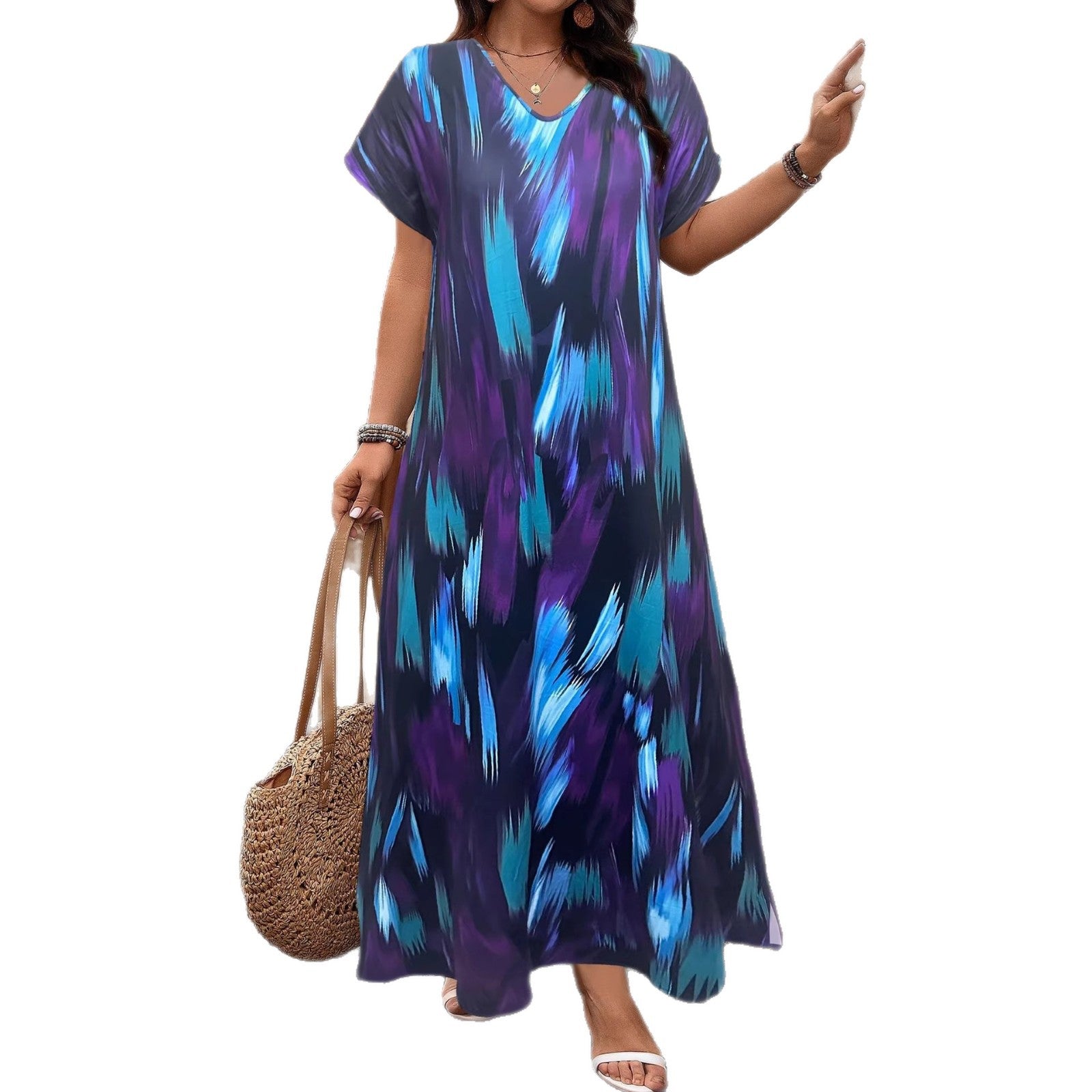 Spring and summer new women's fashion printed hem slit plus plus size women's dress for women