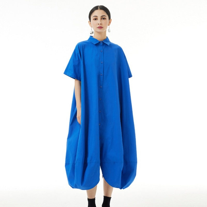 Korean loose plus size patchwork short sleeved dress for women