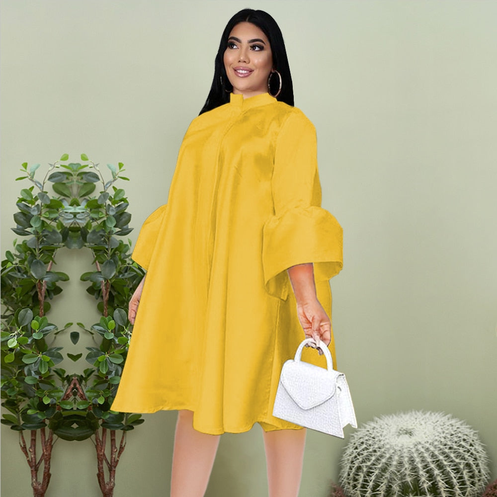 Dresses Plus Size Three Quater Lantern Sleeve Oversized Knee Length Casual Office Lady Evening Birthday Party Afircan Gowns XXXL