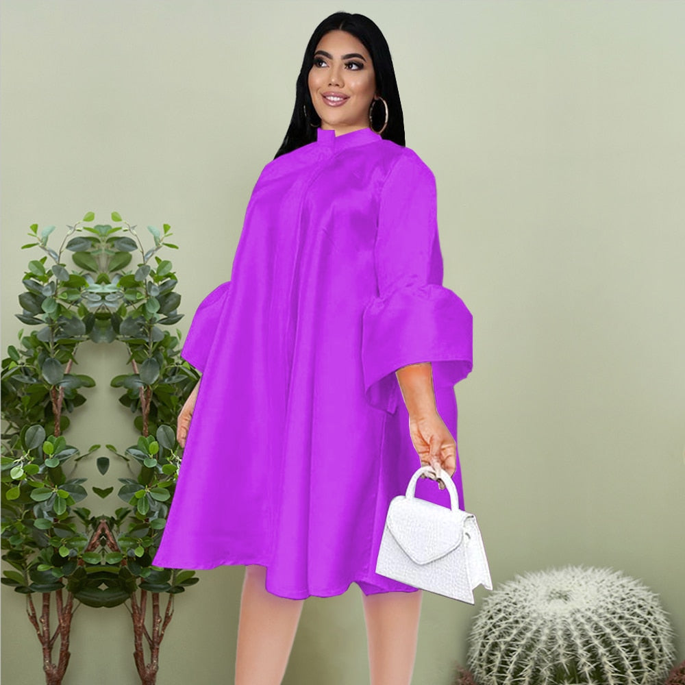 Dresses Plus Size Three Quater Lantern Sleeve Oversized Knee Length Casual Office Lady Evening Birthday Party Afircan Gowns XXXL