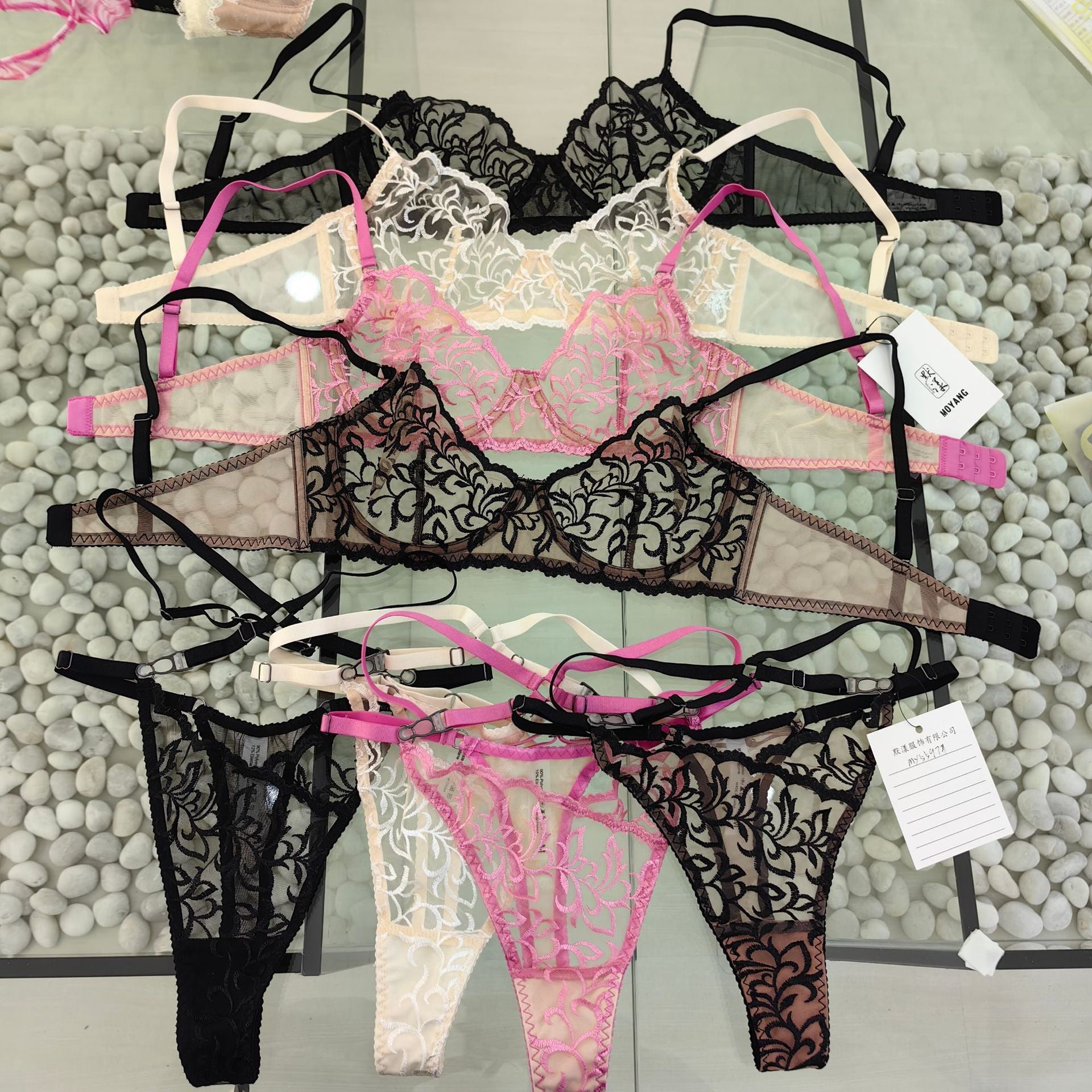 Sexy Underwear French Thin Transparent Embroidered Lace Bra Large Chest Minimizer Plus Size Erotic Lingerie Set