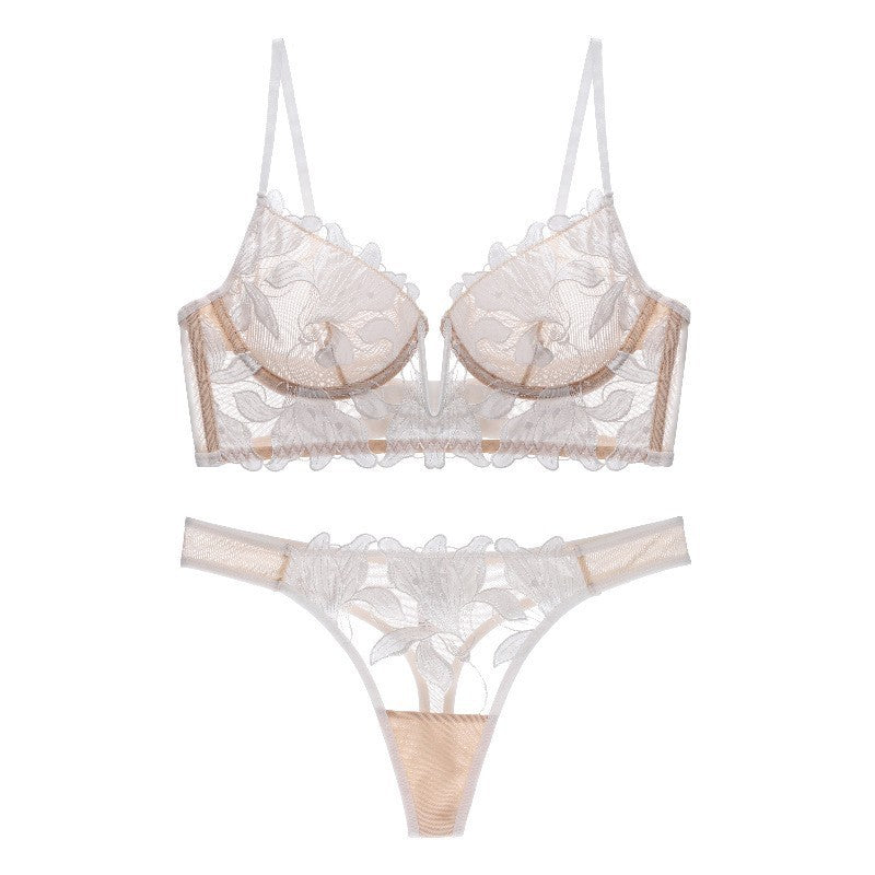 Sexy lingerie ultra-thin deep V-embroidered lace lingerie women's plus size bra set bra