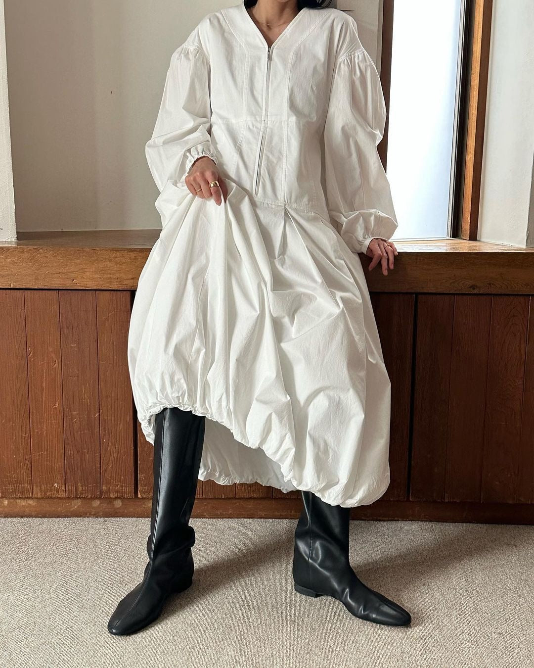 V  Neck Lantern Long Sleeve Dresses Women