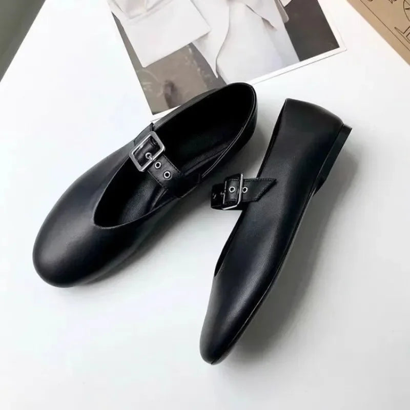 Women Mary Jane Shoes Autumn Natural Vintage Women Shoes Pointed Toe Ballet Flat Casual Shoes Women