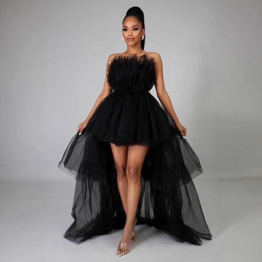 Elegant Butterfly Bow Tulle Strapless Dress for Women Formal Party Dress