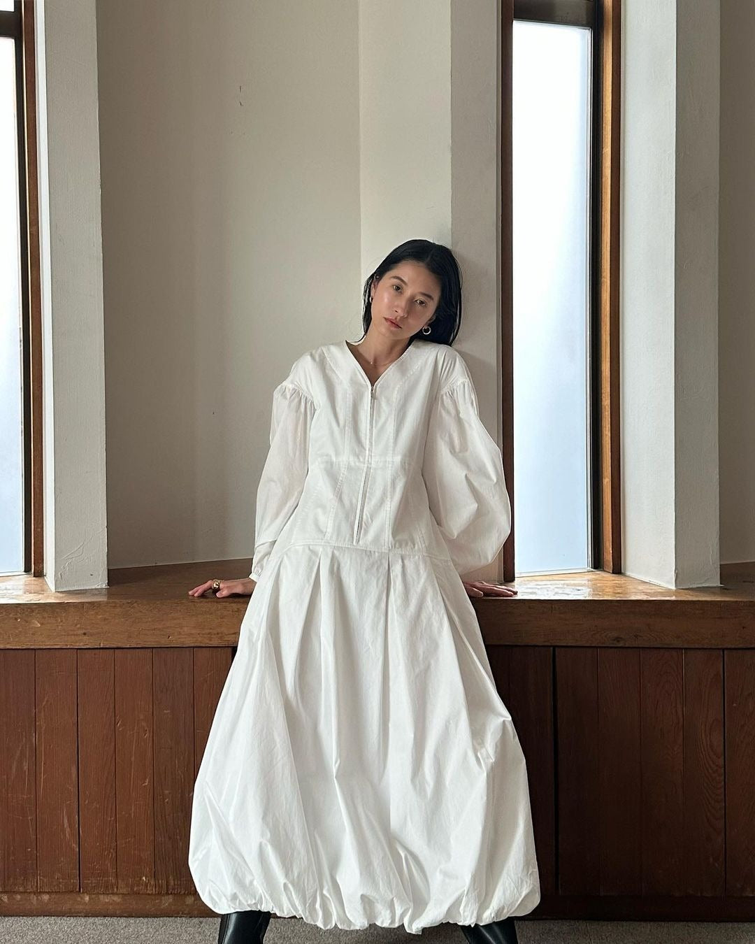 V  Neck Lantern Long Sleeve Dresses Women