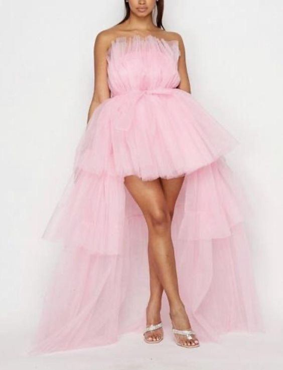 Elegant Butterfly Bow Tulle Strapless Dress for Women Formal Party Dress