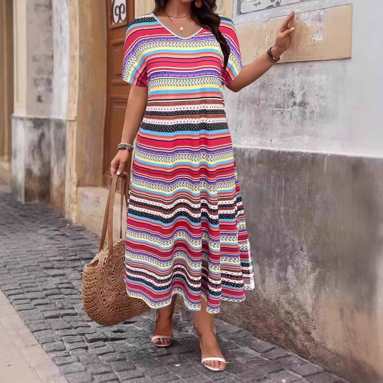 Spring and summer new women's fashion printed hem slit plus plus size women's dress for women