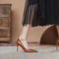 Tikicup Solid Khaki Brown Matte Women Pointed Toe Stiletto High Heels Slip On OL Dress Shoes Elegant Ladies Formal Pumps
