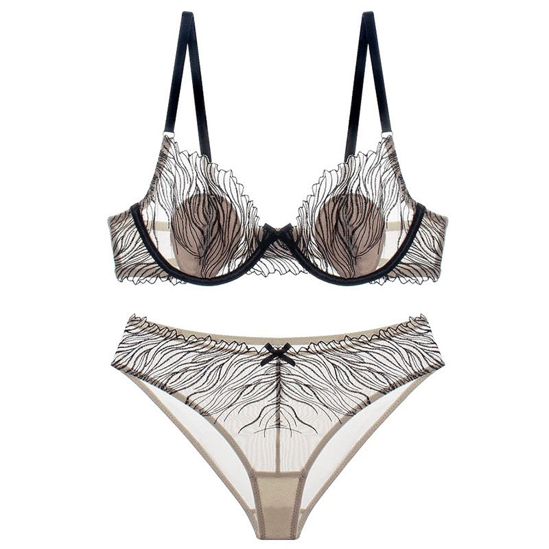 Plus Size Lingerie Sexy Lace Embroidery Ultra-thin Large Bust Minimizer Leopard Print Bra Set