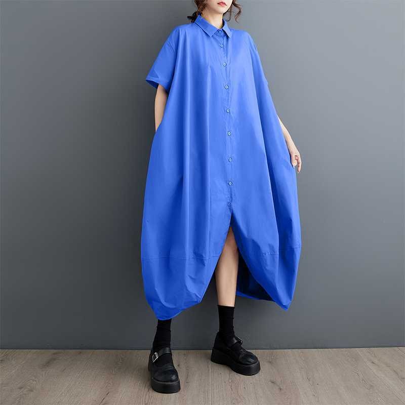 Korean loose plus size patchwork short sleeved dress for women