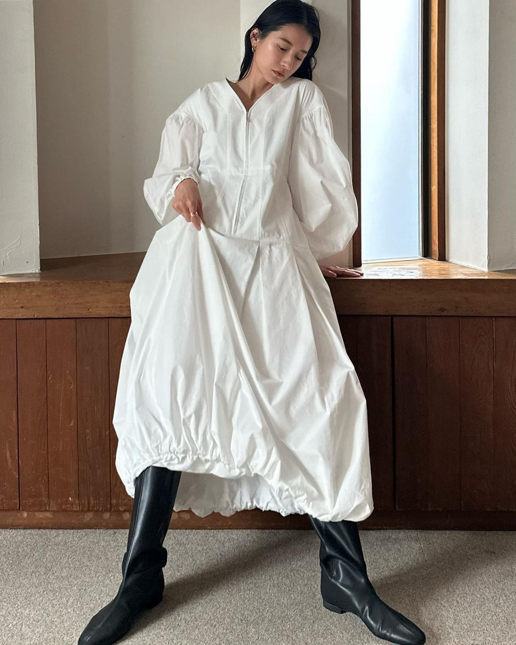 V  Neck Lantern Long Sleeve Dresses Women