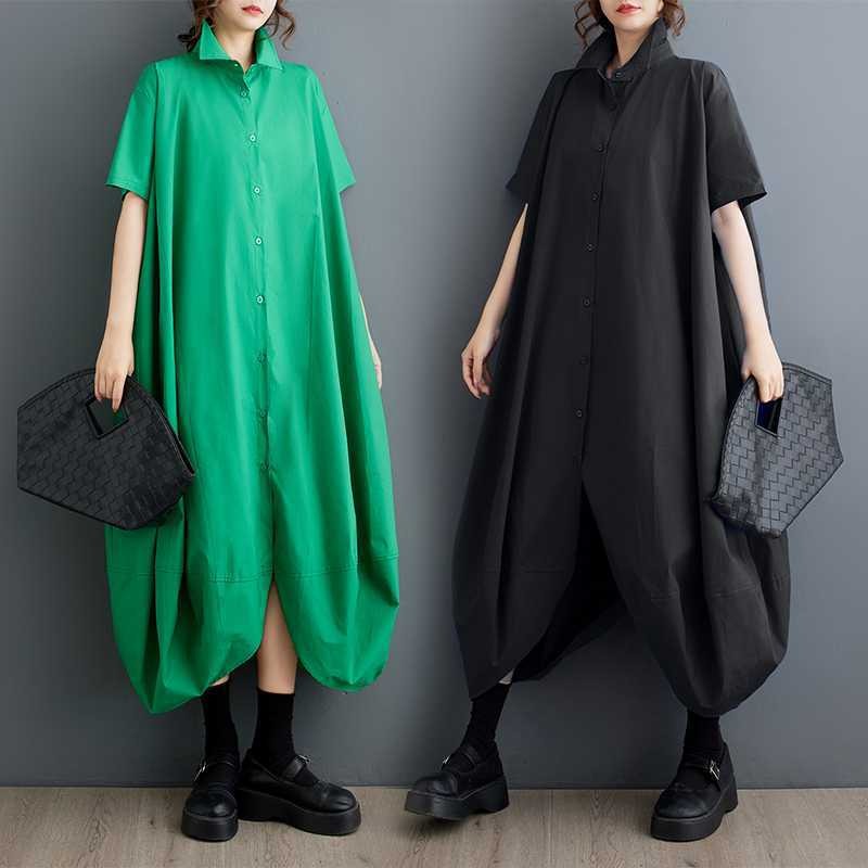 Korean loose plus size patchwork short sleeved dress for women