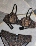 Plus Size Lingerie Sexy Lace Embroidery Ultra-thin Large Bust Minimizer Leopard Print Bra Set